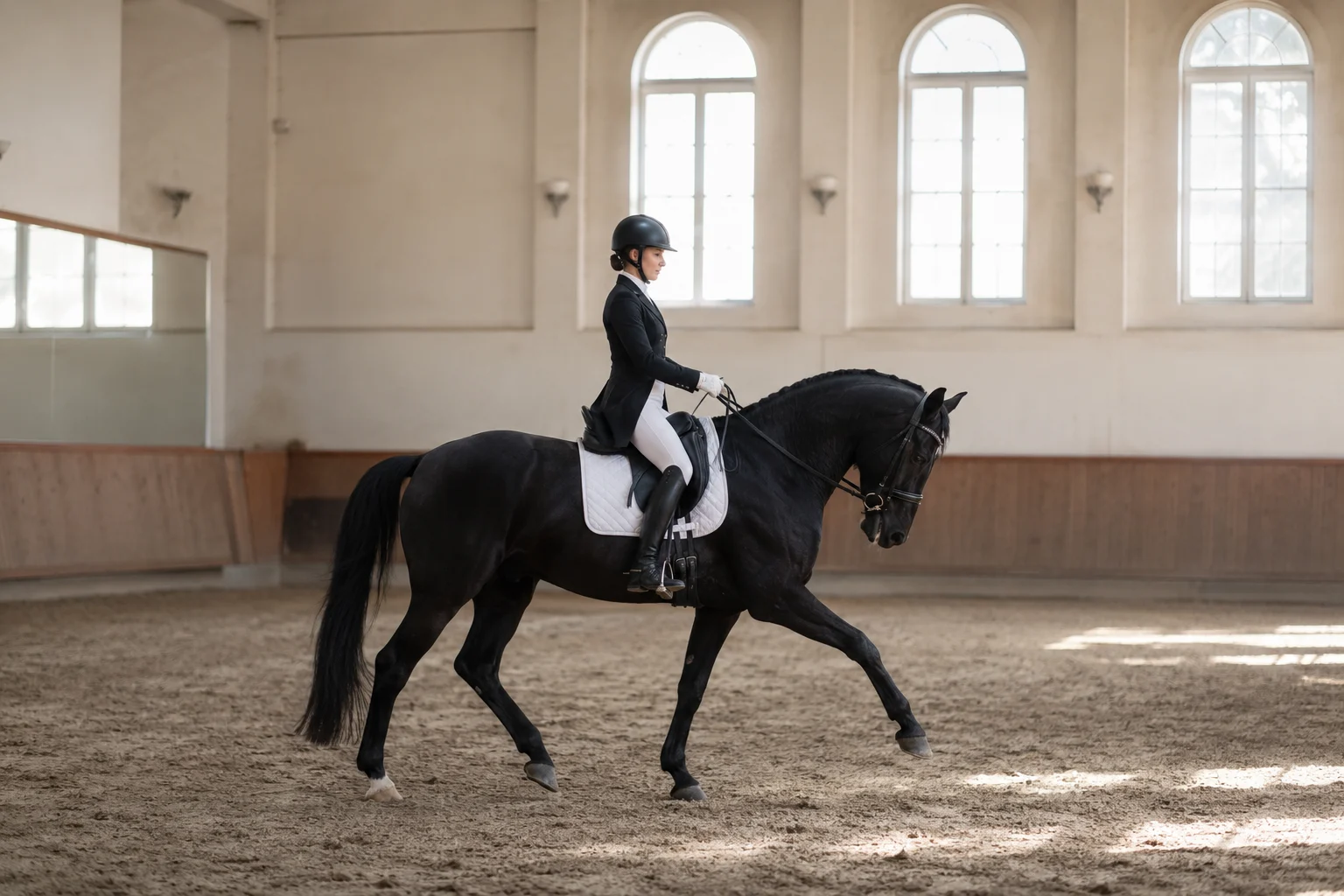 Αναβάτης και άλογο σε προπόνηση dressage